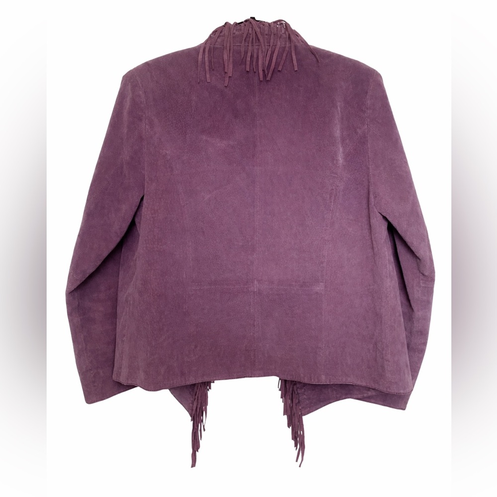Vintage 90s Purple Suede Leather Fringe Jacket Western Boho Y2K Size M - Picture 3 of 6